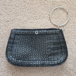 Black Croc-Embossed Wristlet